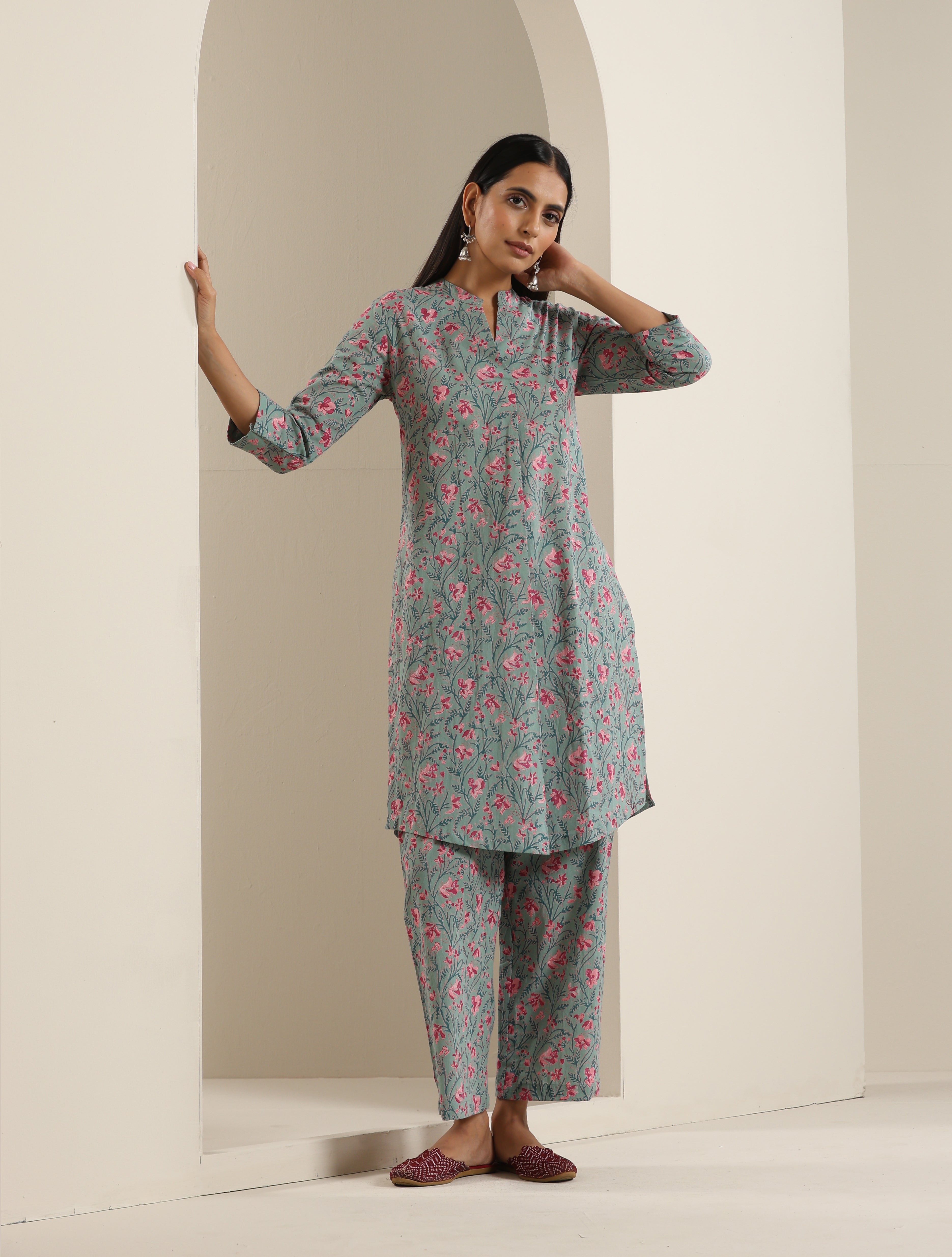 Hand Block Floral Print Kurta Co-ord Set