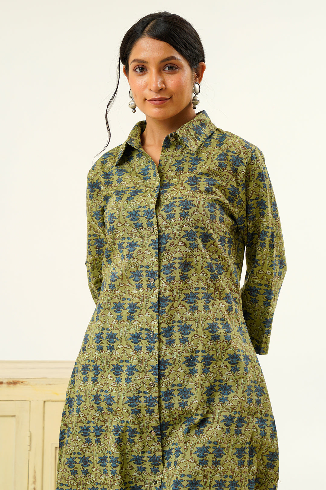 Aavya Olive Green hand block print Dress