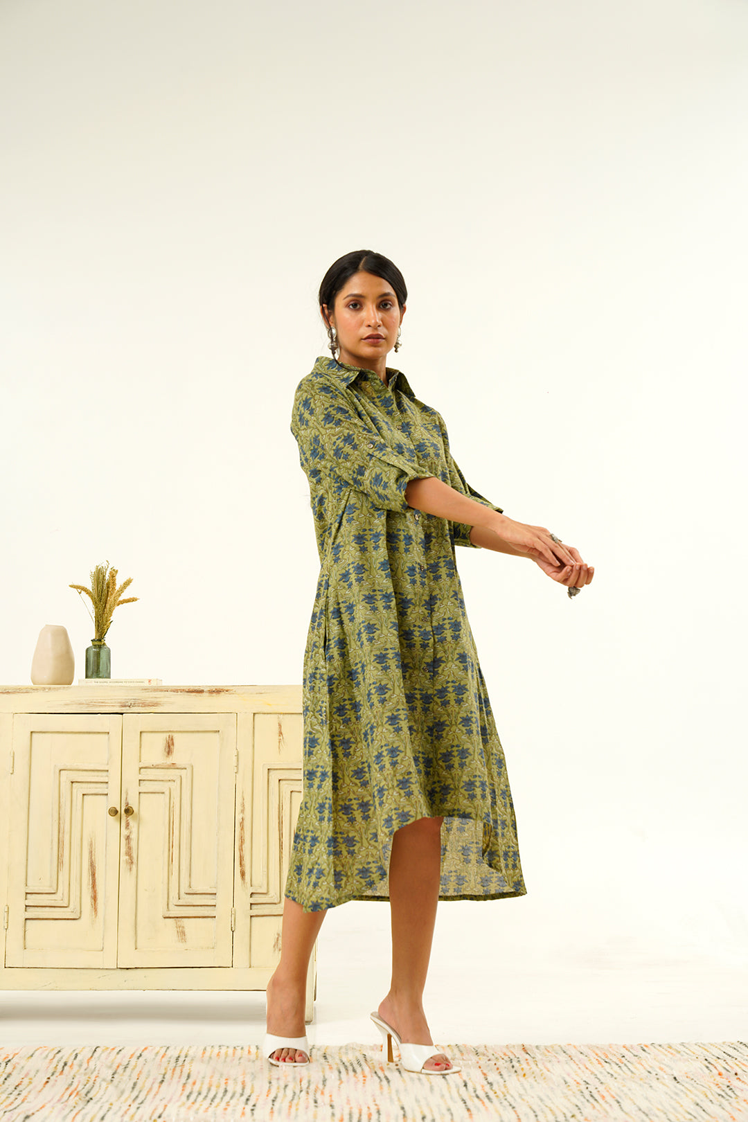Aavya Olive Green hand block print Dress