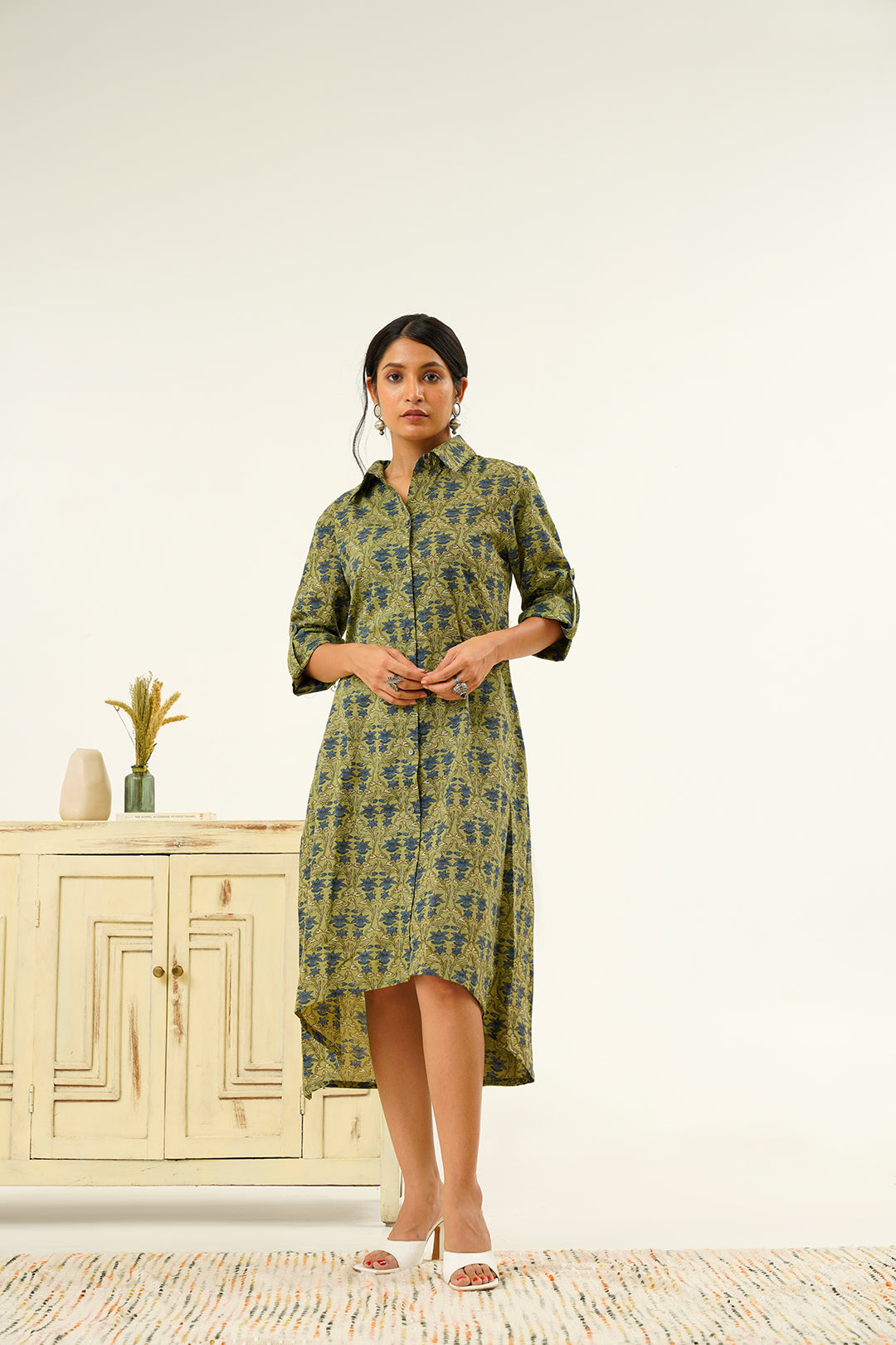 Aavya Olive Green hand block print Dress