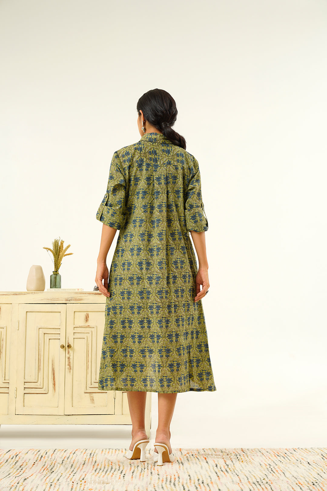 Aavya Olive Green hand block print Dress