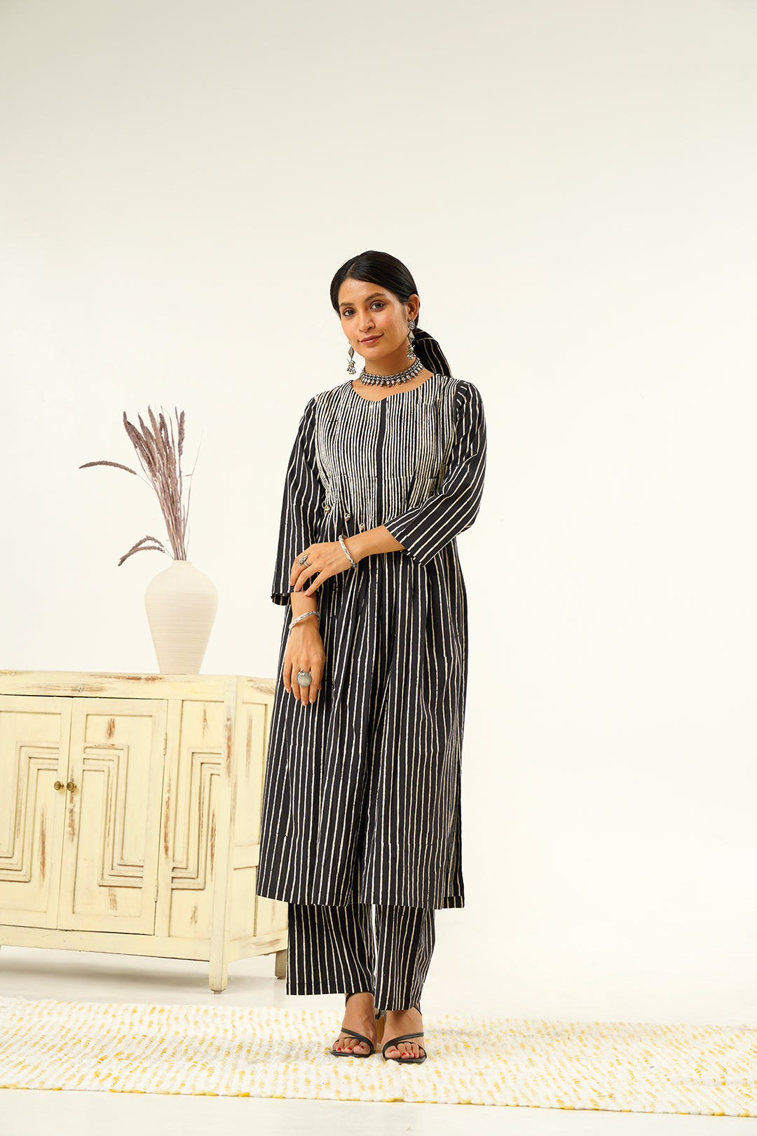 Chandra Round Neck hand block print Kurta Set
