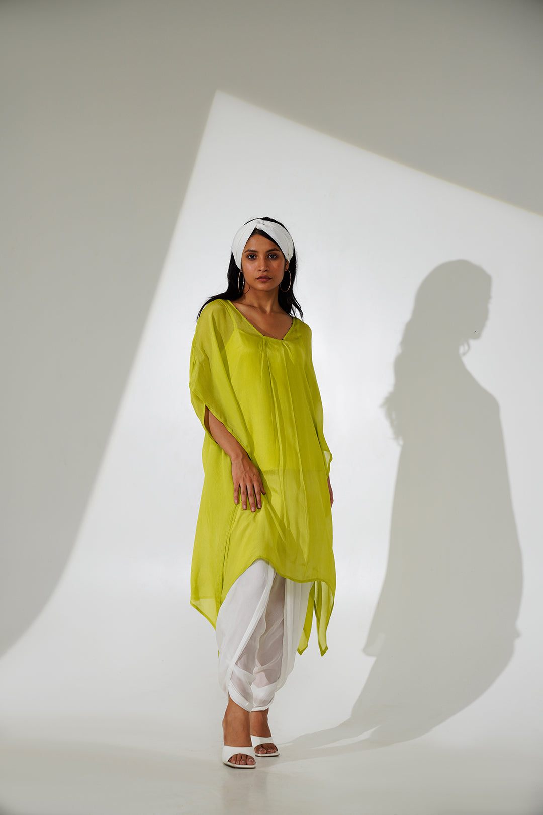 Varutri Bead Work  Chinon Kurta Set- Fluorescent Green