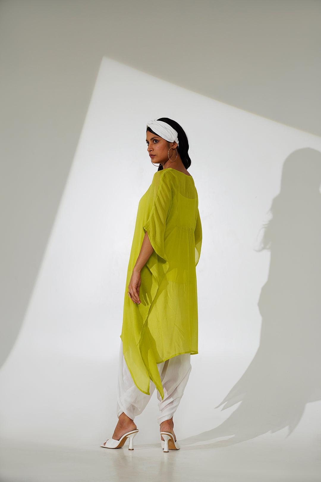 Varutri Bead Work  Chinon Kurta Set- Fluorescent Green