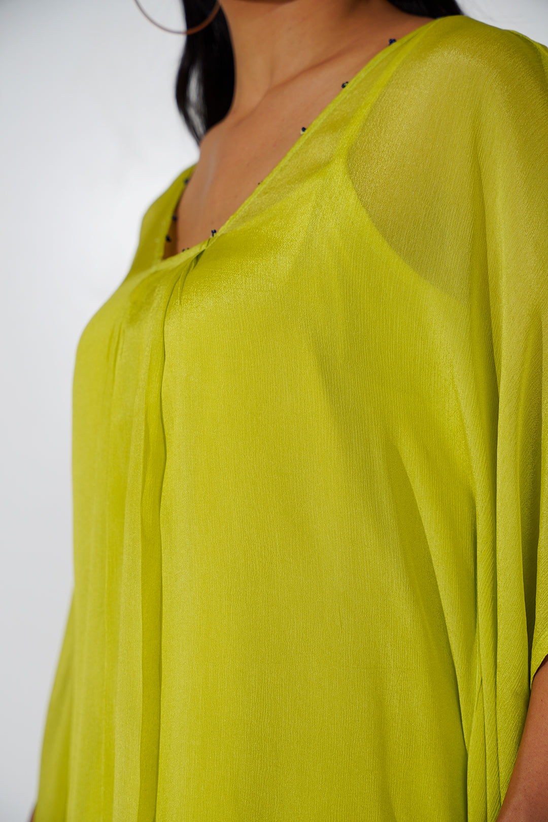 Varutri Bead Work  Chinon Kurta Set- Fluorescent Green