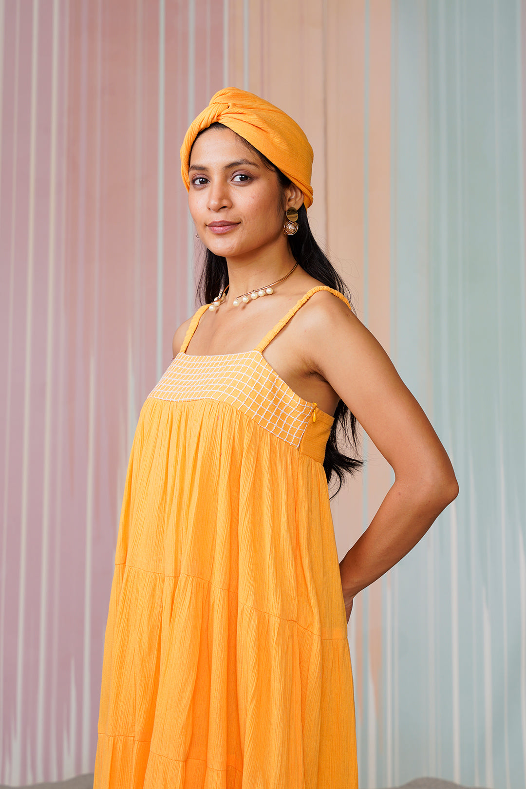Navya Orange Flared Cotton Dress