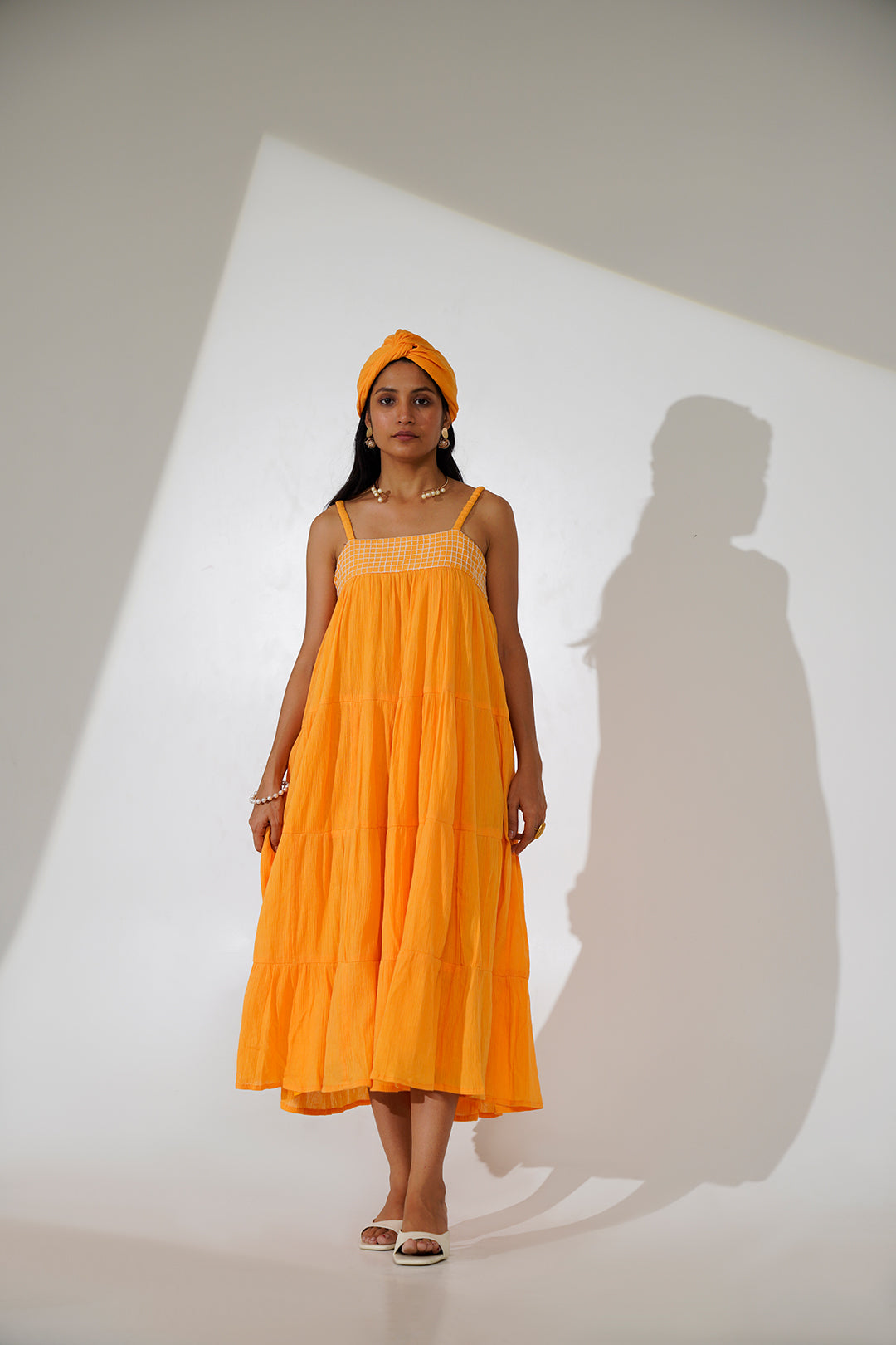 Navya Orange Flared Cotton Dress