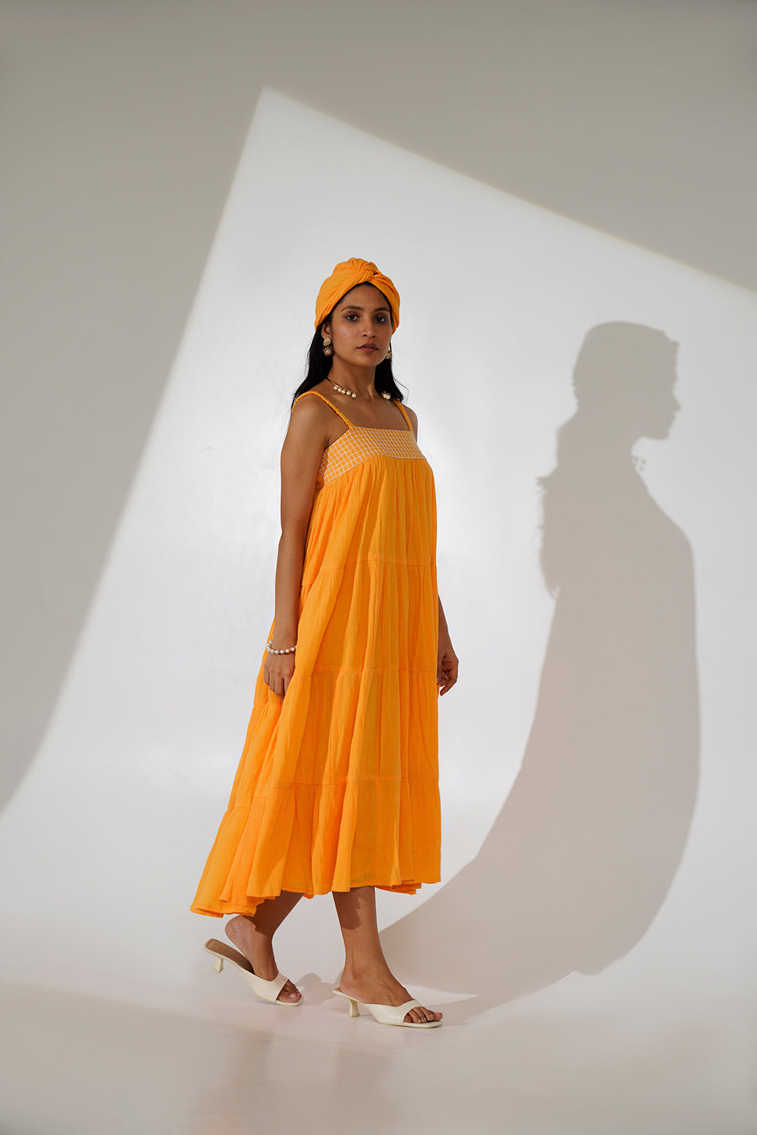 Navya Orange Flared Cotton Dress