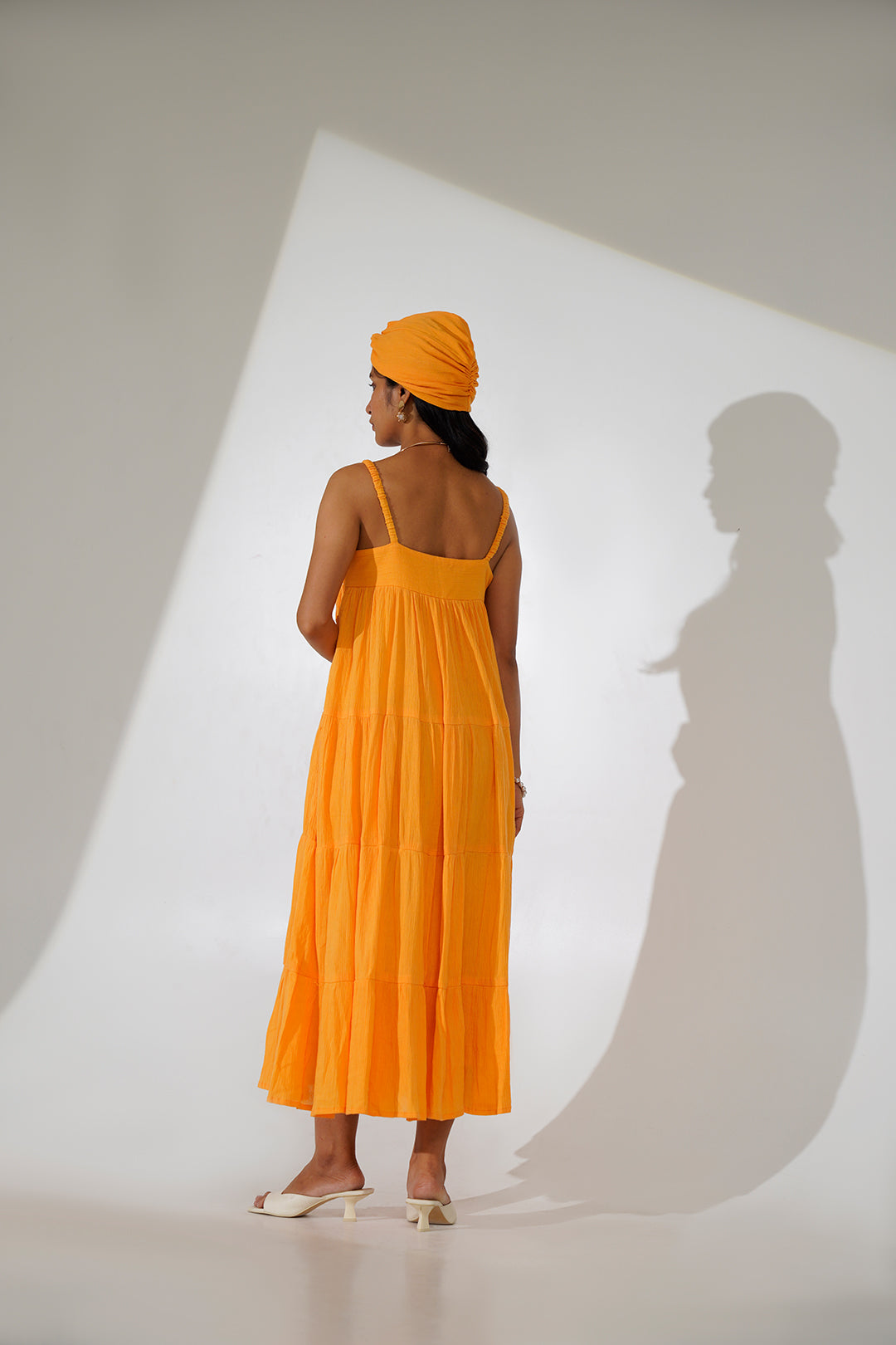 Navya Orange Flared Cotton Dress