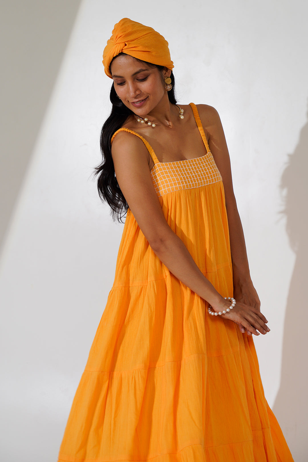 Navya Orange Flared Cotton Dress