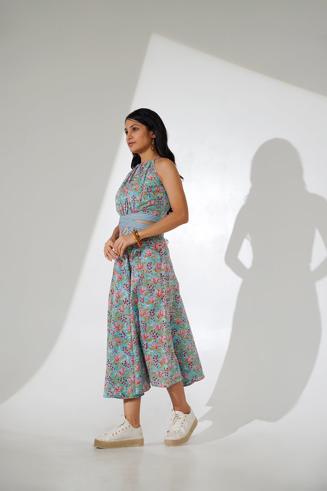 Dyuti Waist Cinched Hand Print Dress