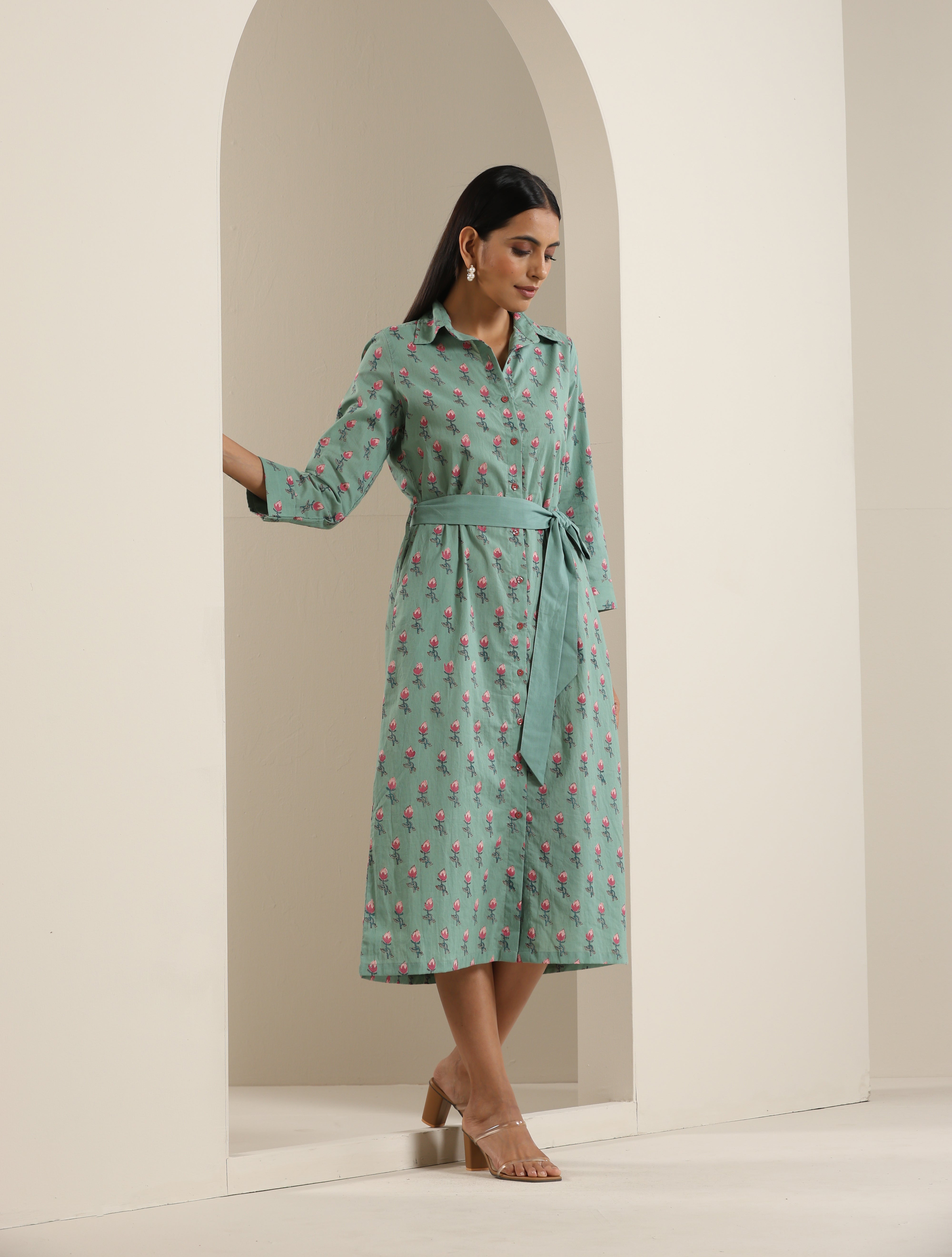 Floral print shirt dress