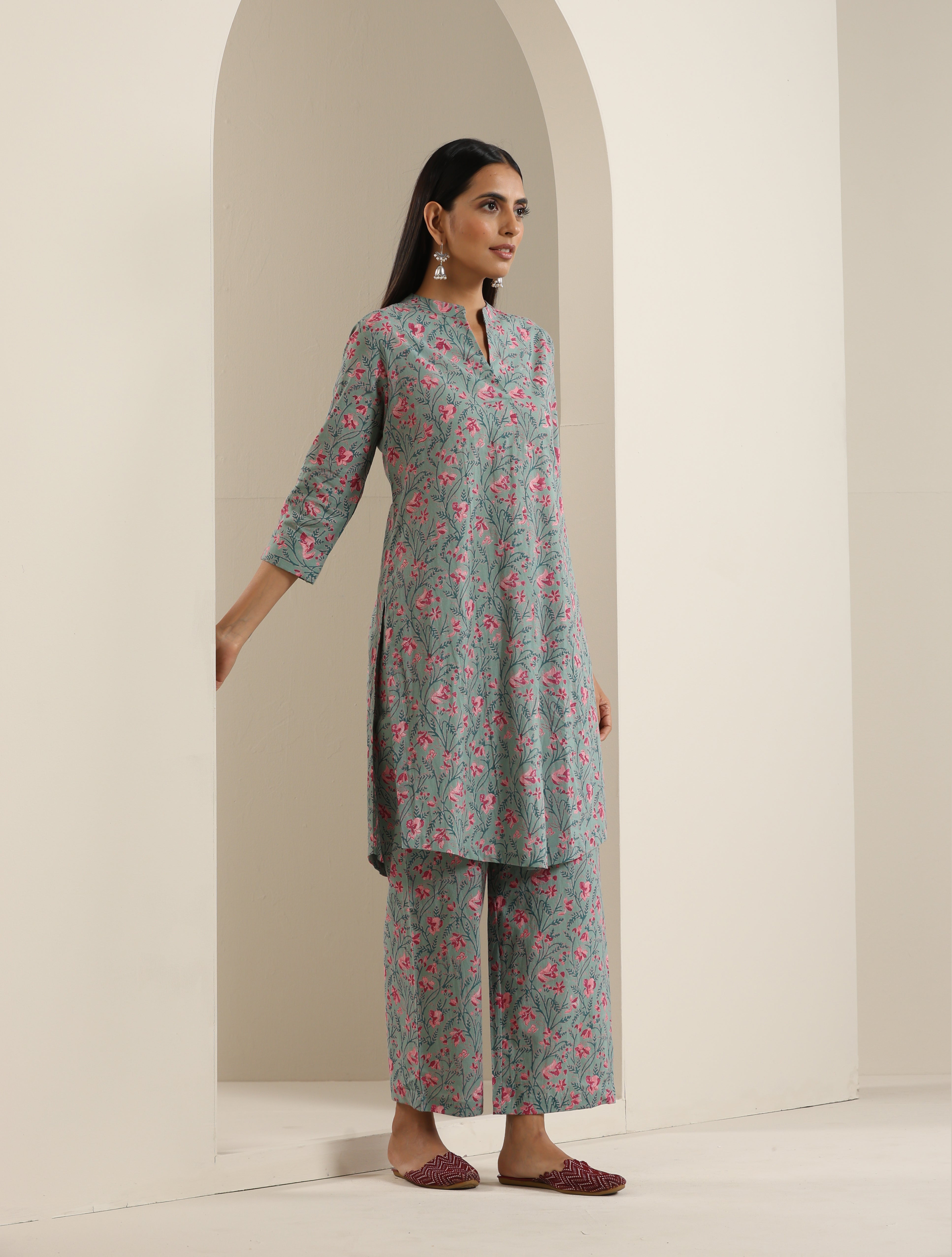 Hand Block Floral Print Kurta Co-ord Set