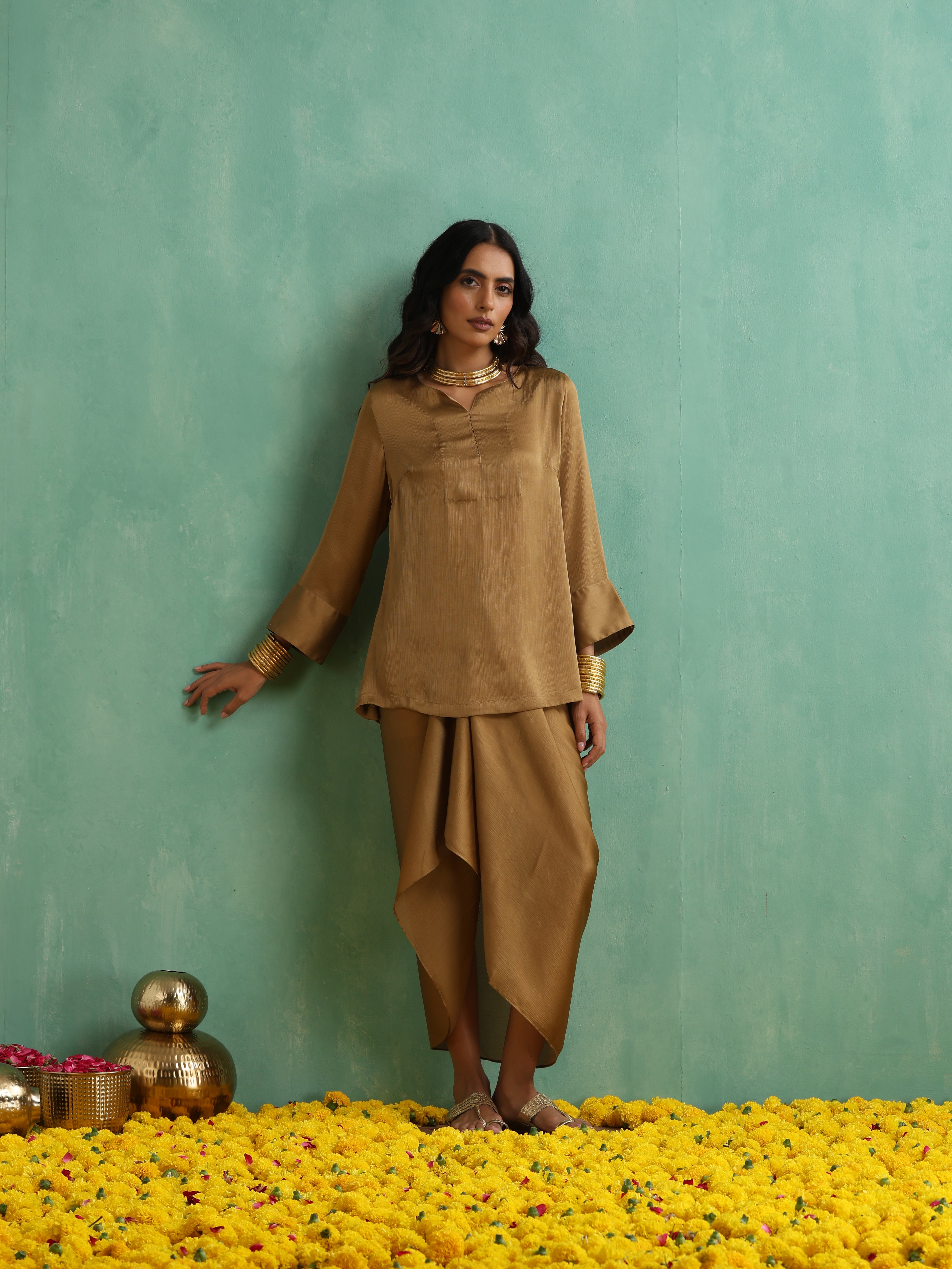Honey Gold Dhoti Kurti Top