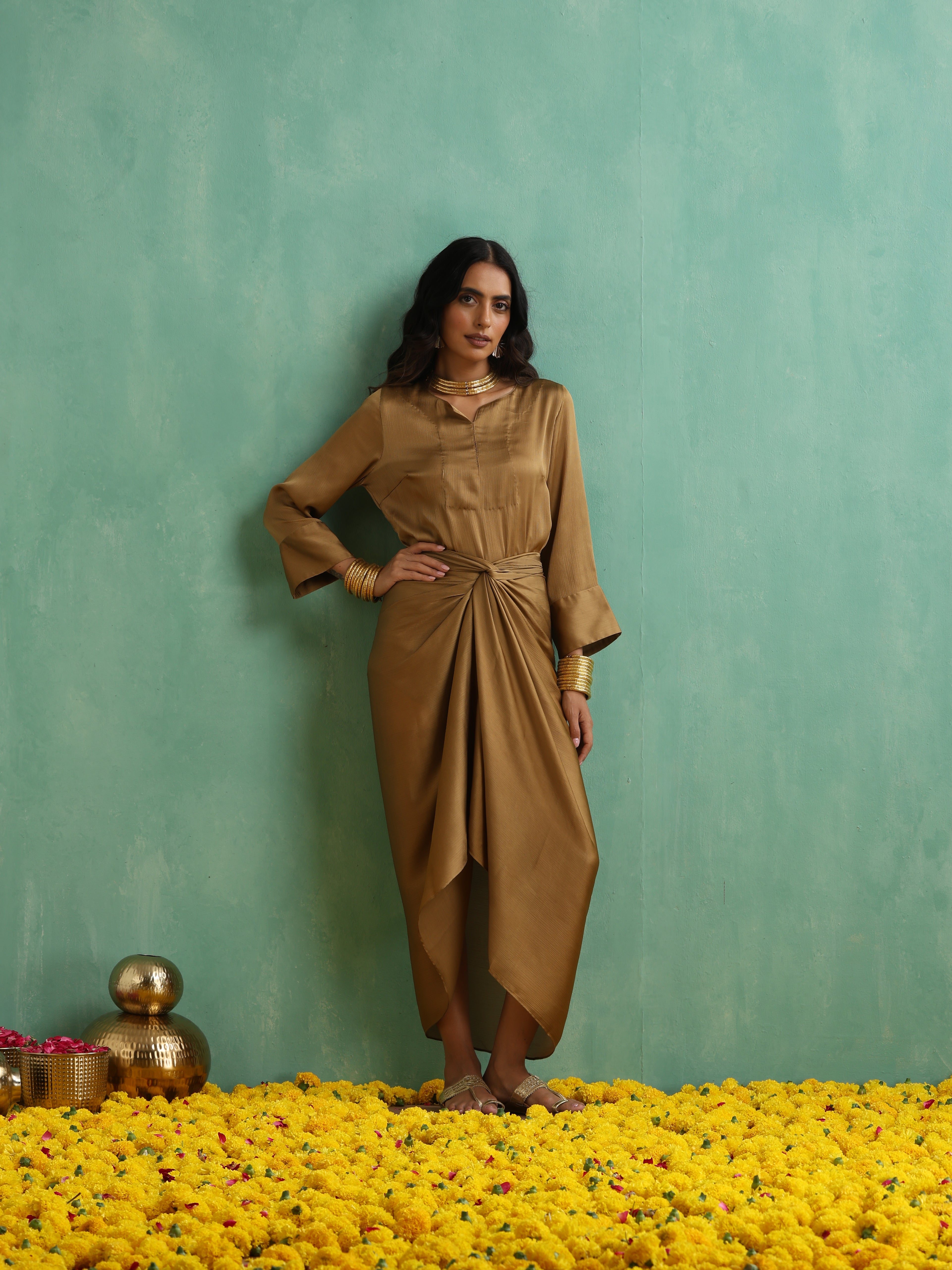 Honey Gold Dhoti Kurti Top