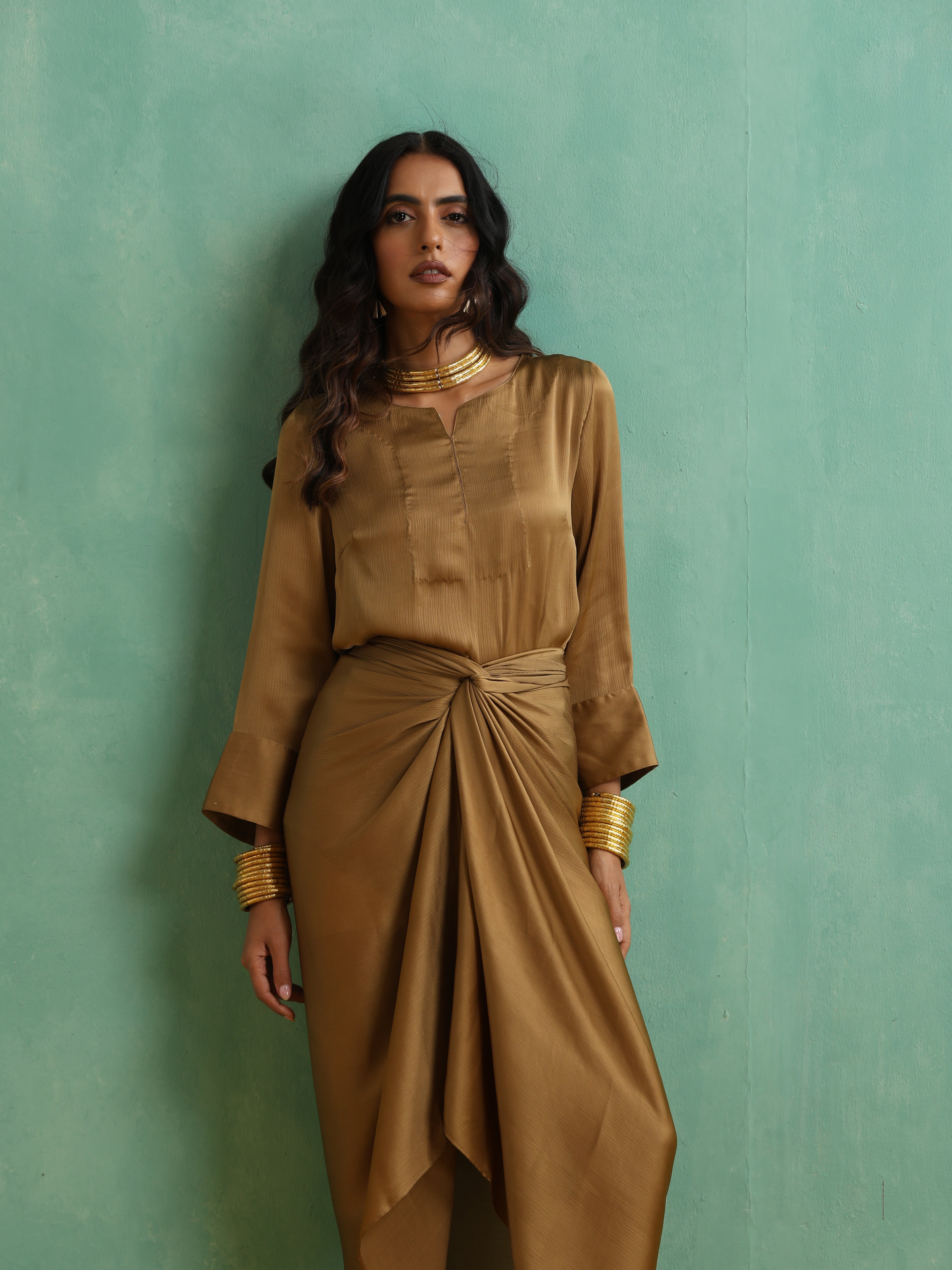 Honey Gold Dhoti Kurti Top