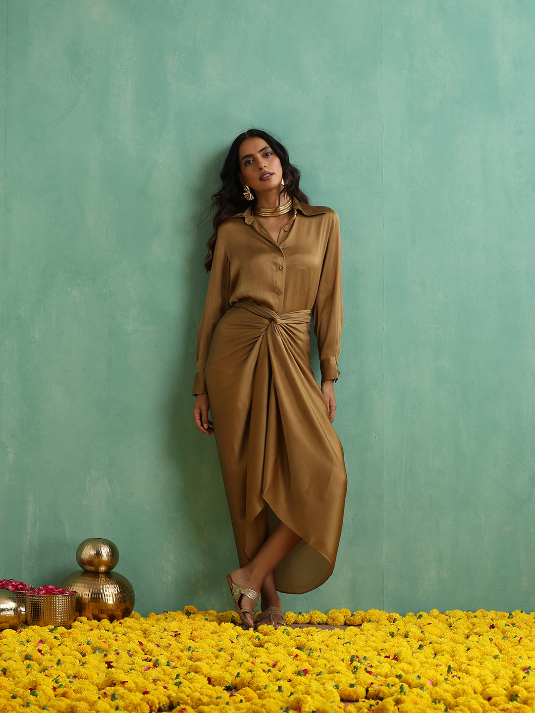 Honey Gold Shirt With Wrap Skirt