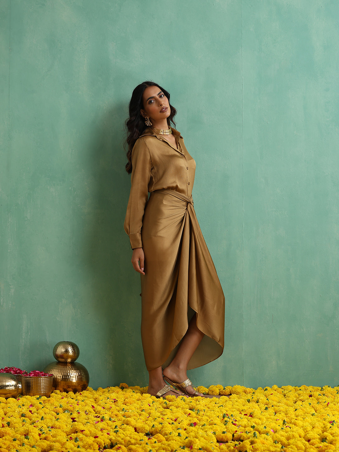 Honey Gold Shirt With Wrap Skirt