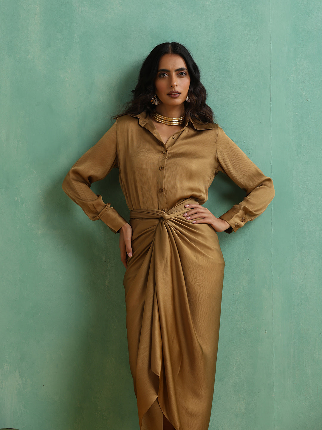 Honey Gold Shirt With Wrap Skirt