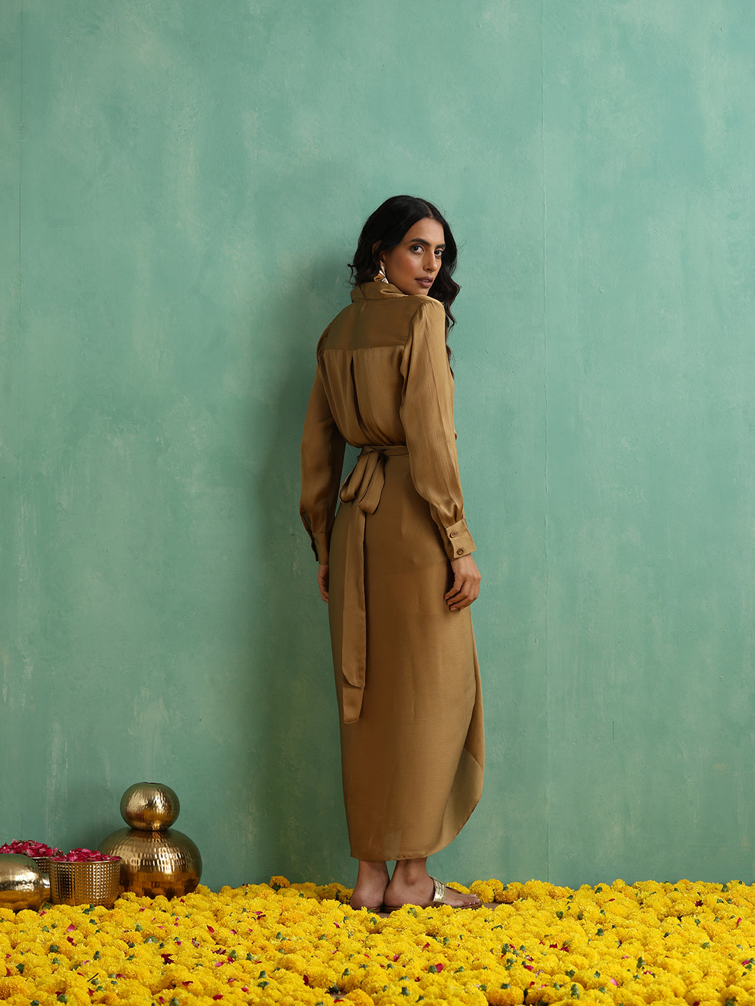 Honey Gold Shirt With Wrap Skirt