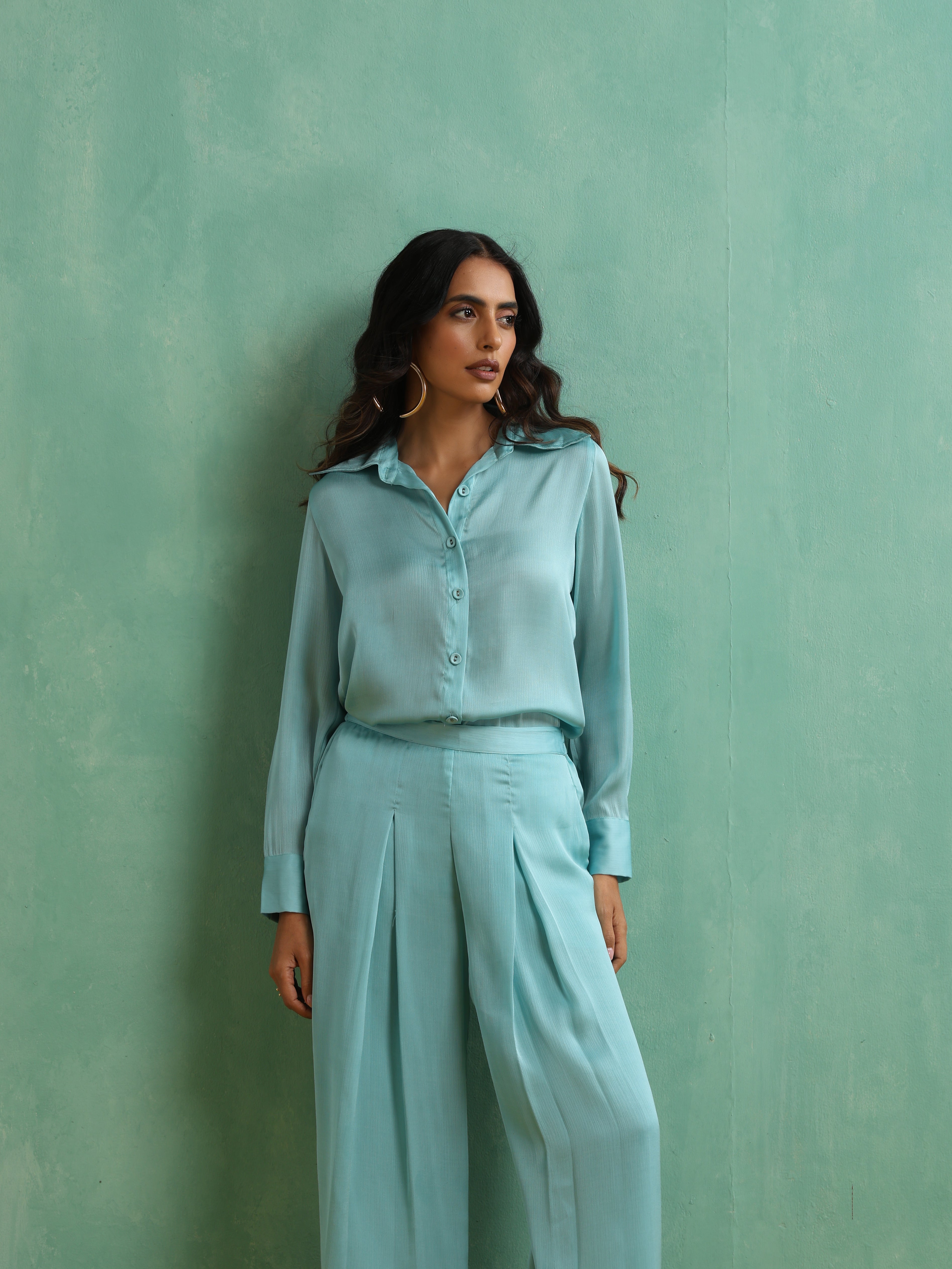 Turquoise Shirt Co-ord Set