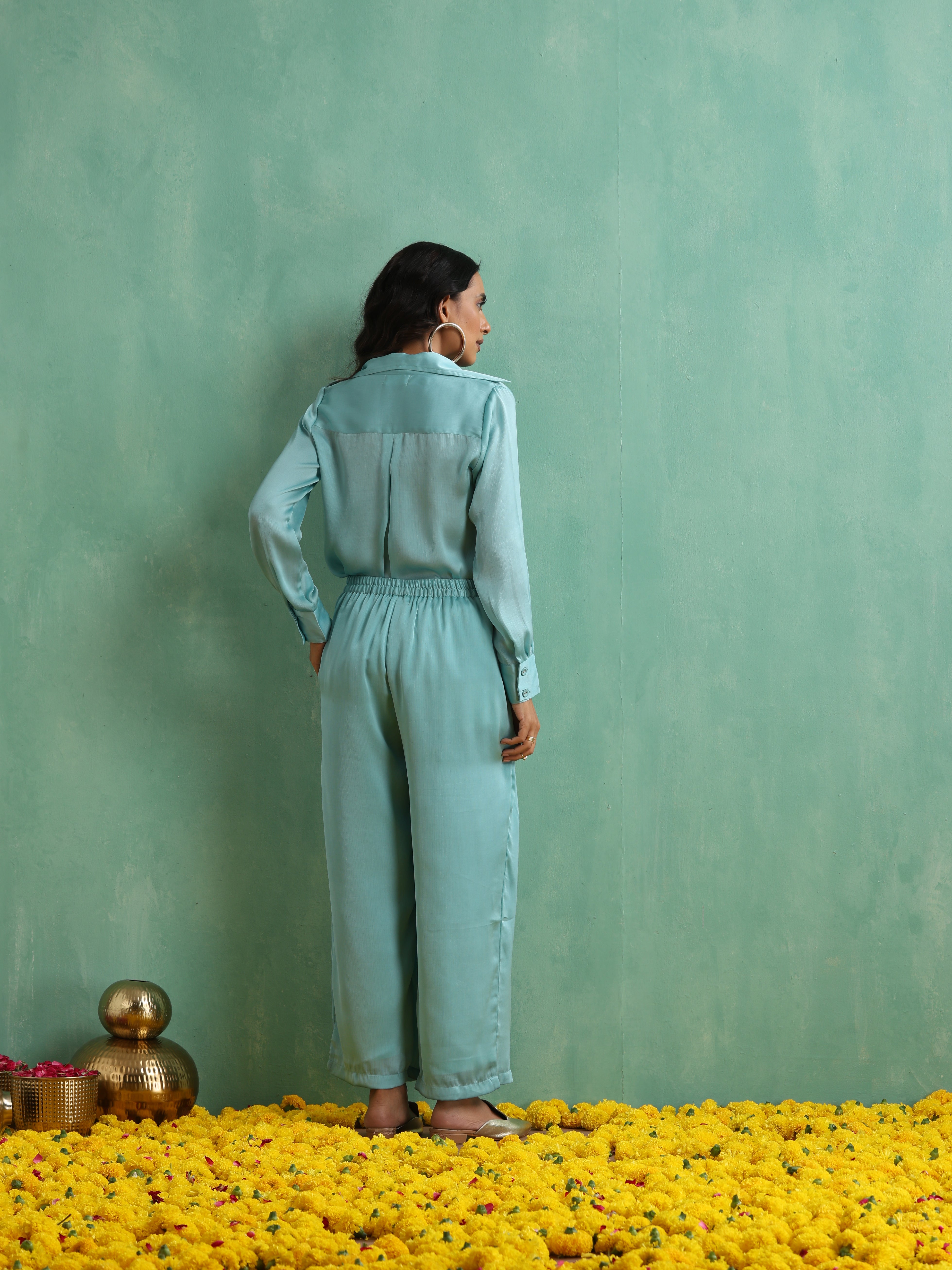 Turquoise Shirt Co-ord Set