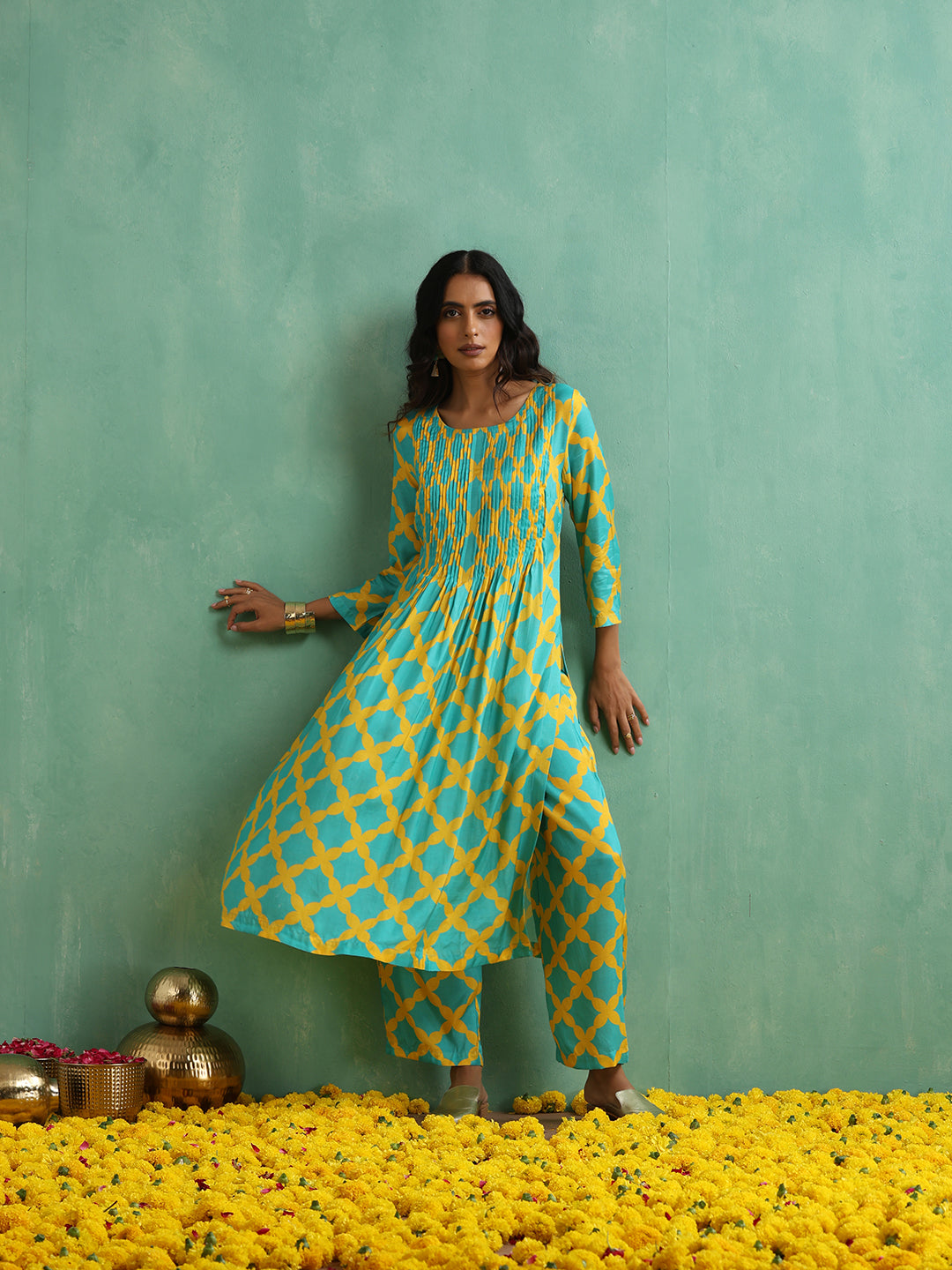 Check Print Muslin woman Kurta Set