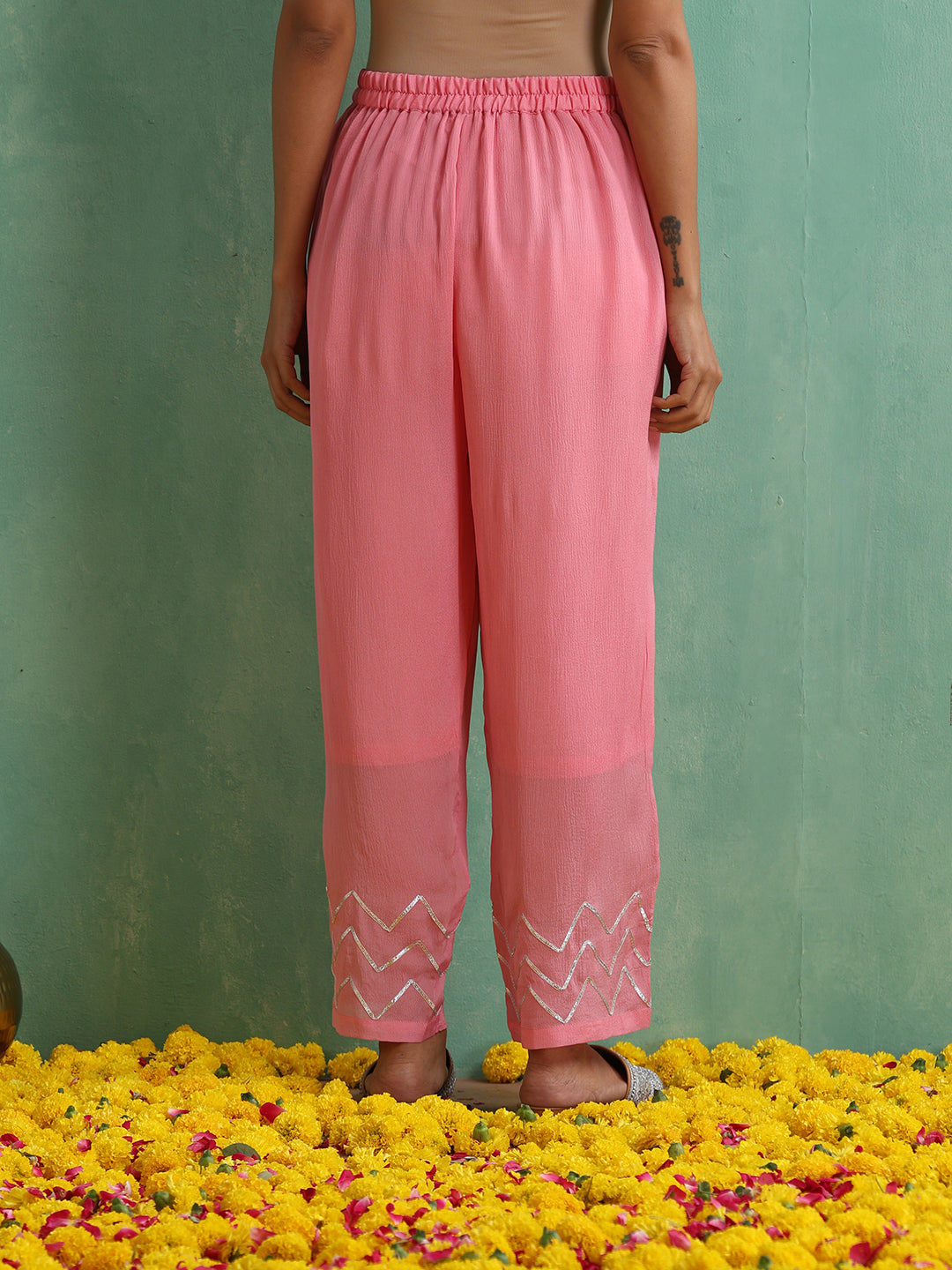 Pink Gotta Patti work Anarkali Kurta Set