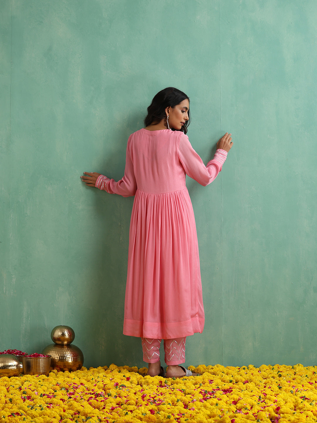 Pink Gotta Patti work Anarkali Kurta Set