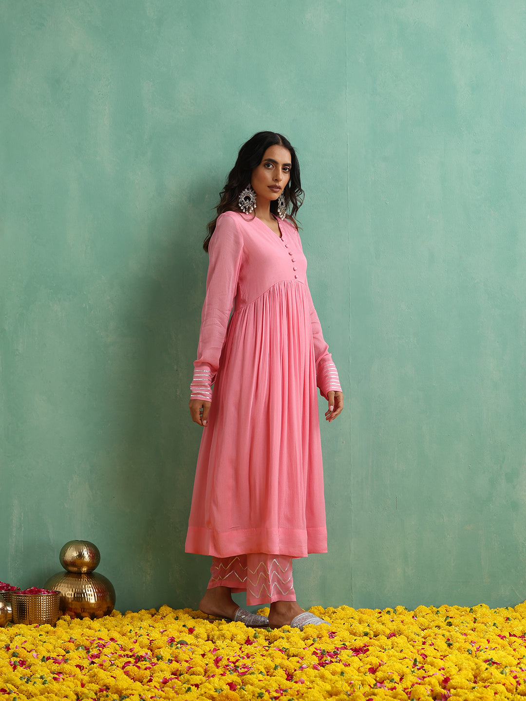 Pink Gotta Patti work Anarkali Kurta Set