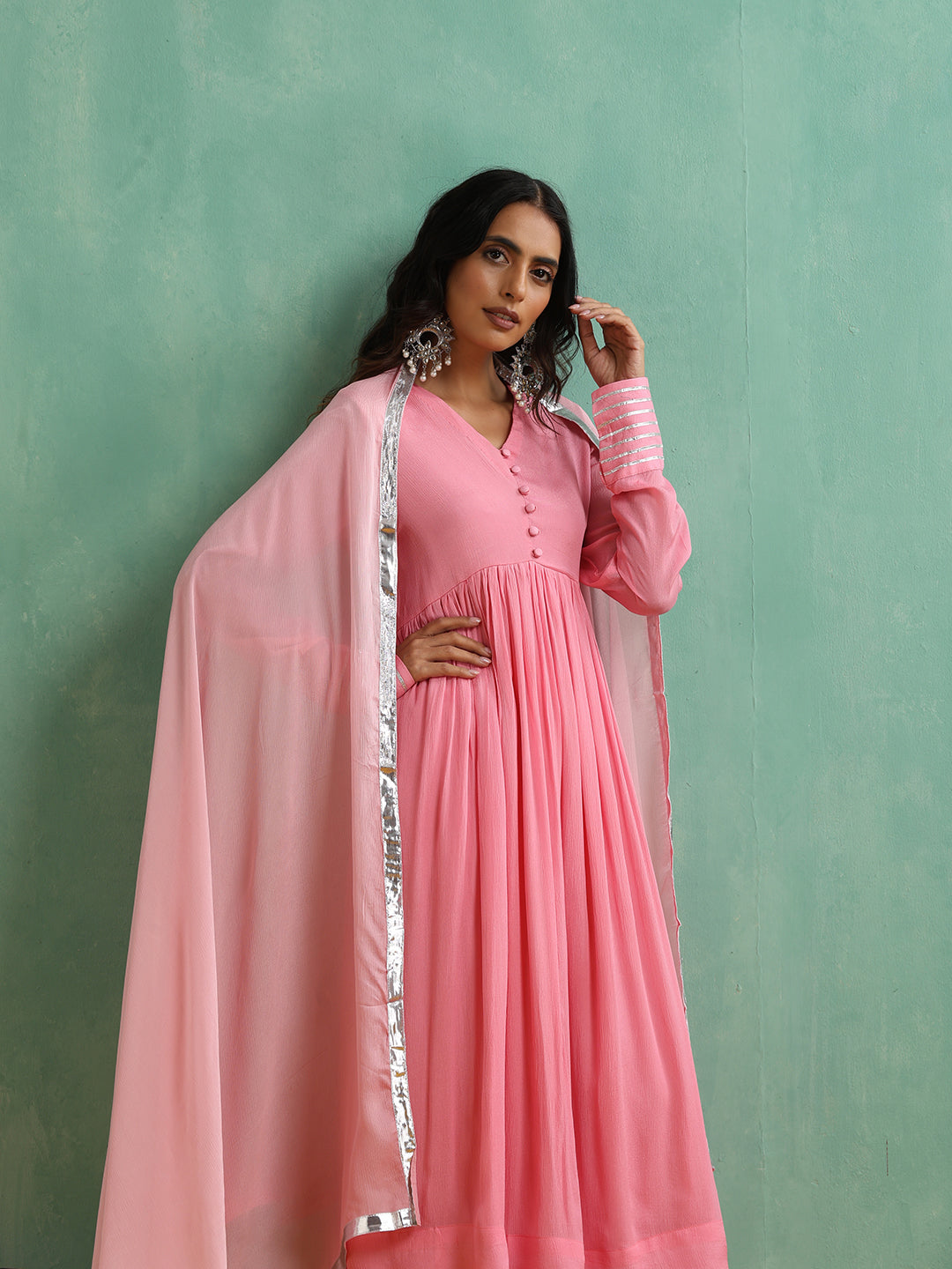 Pink Gotta Patti work Anarkali Kurta Set