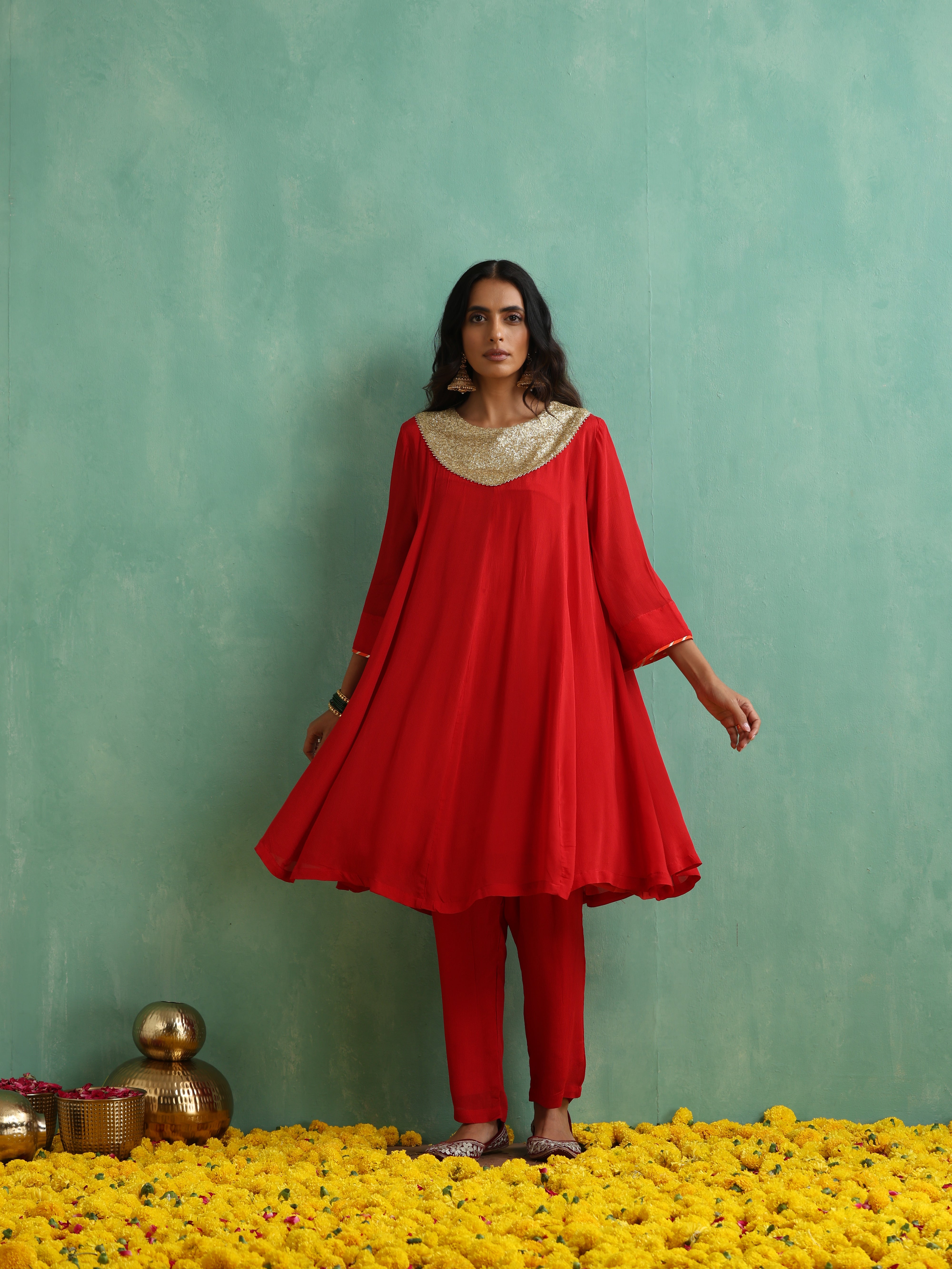 Red Sequence Work Kurta Set