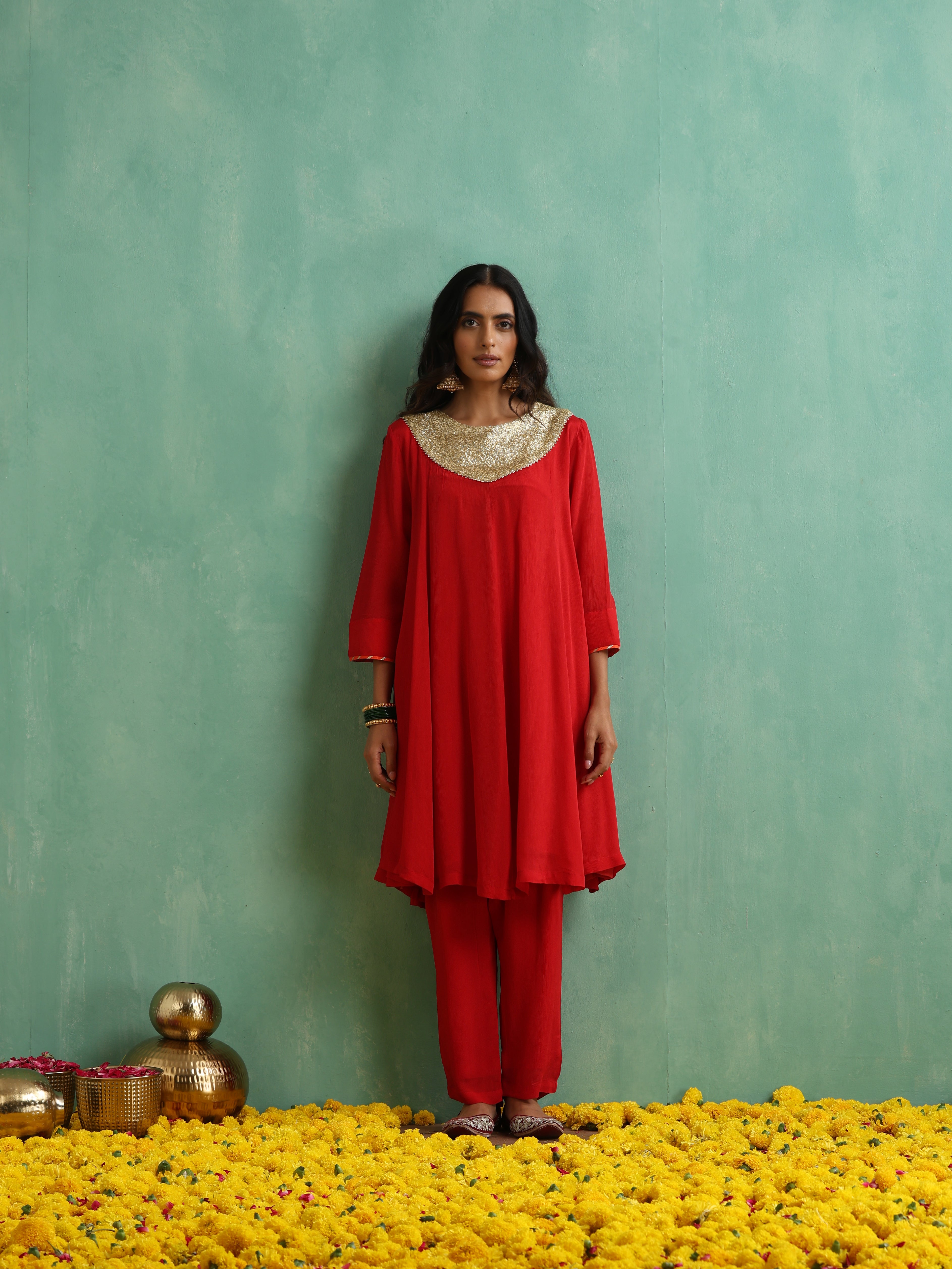 Red Sequence Work Kurta Set