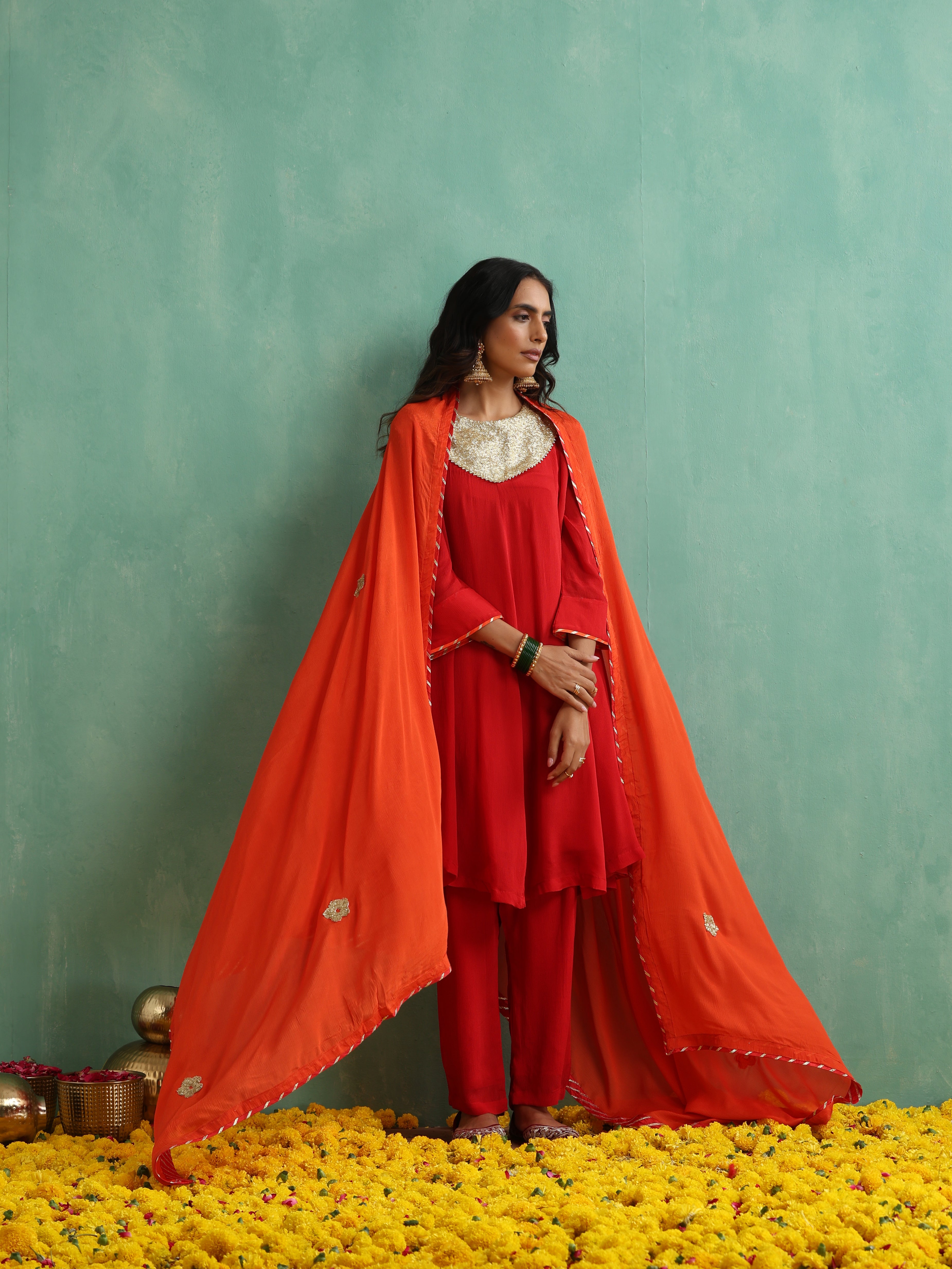 Red Sequence Work Kurta Set