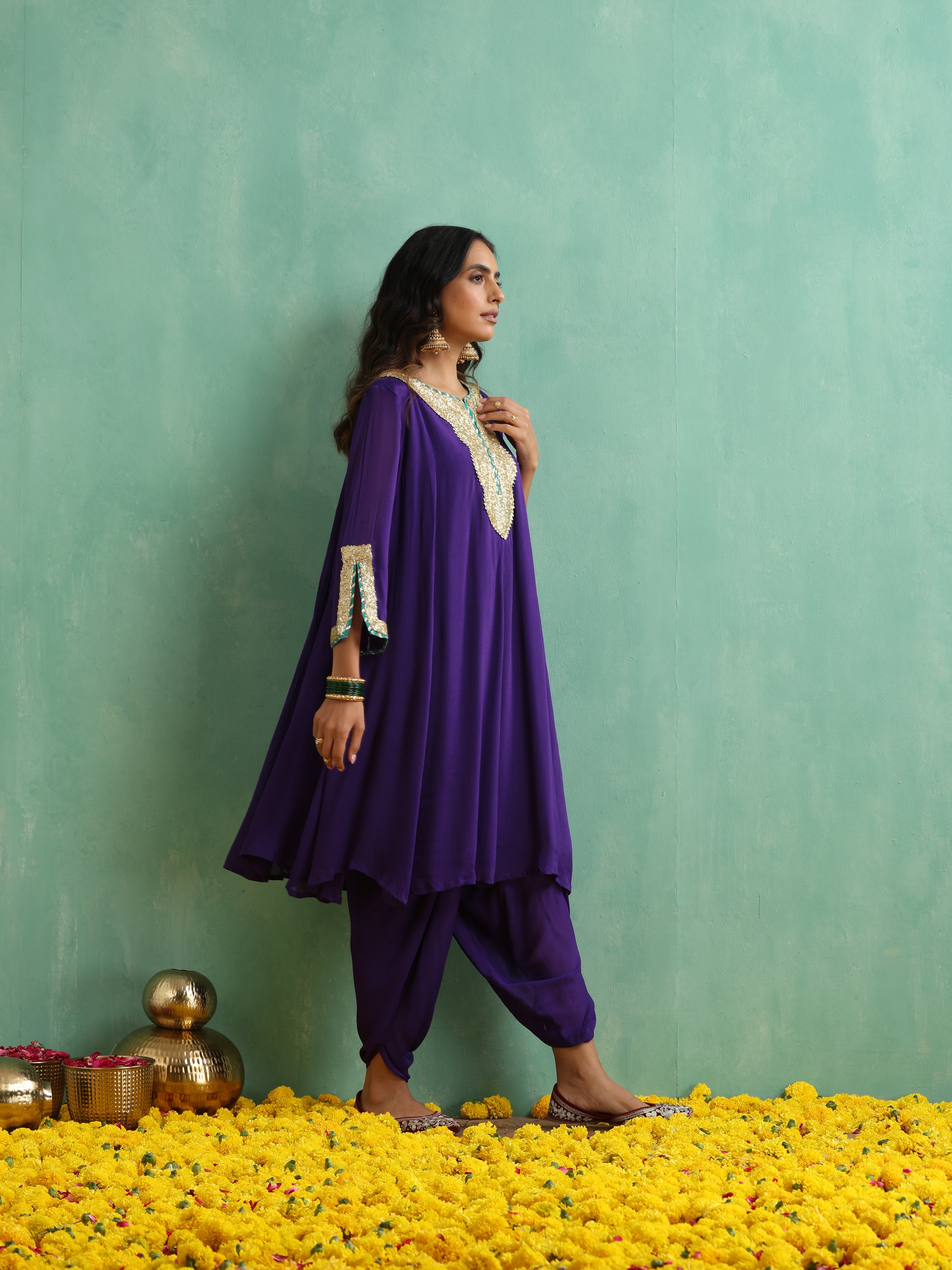 Blue Sequence Work chinon Kurta Set