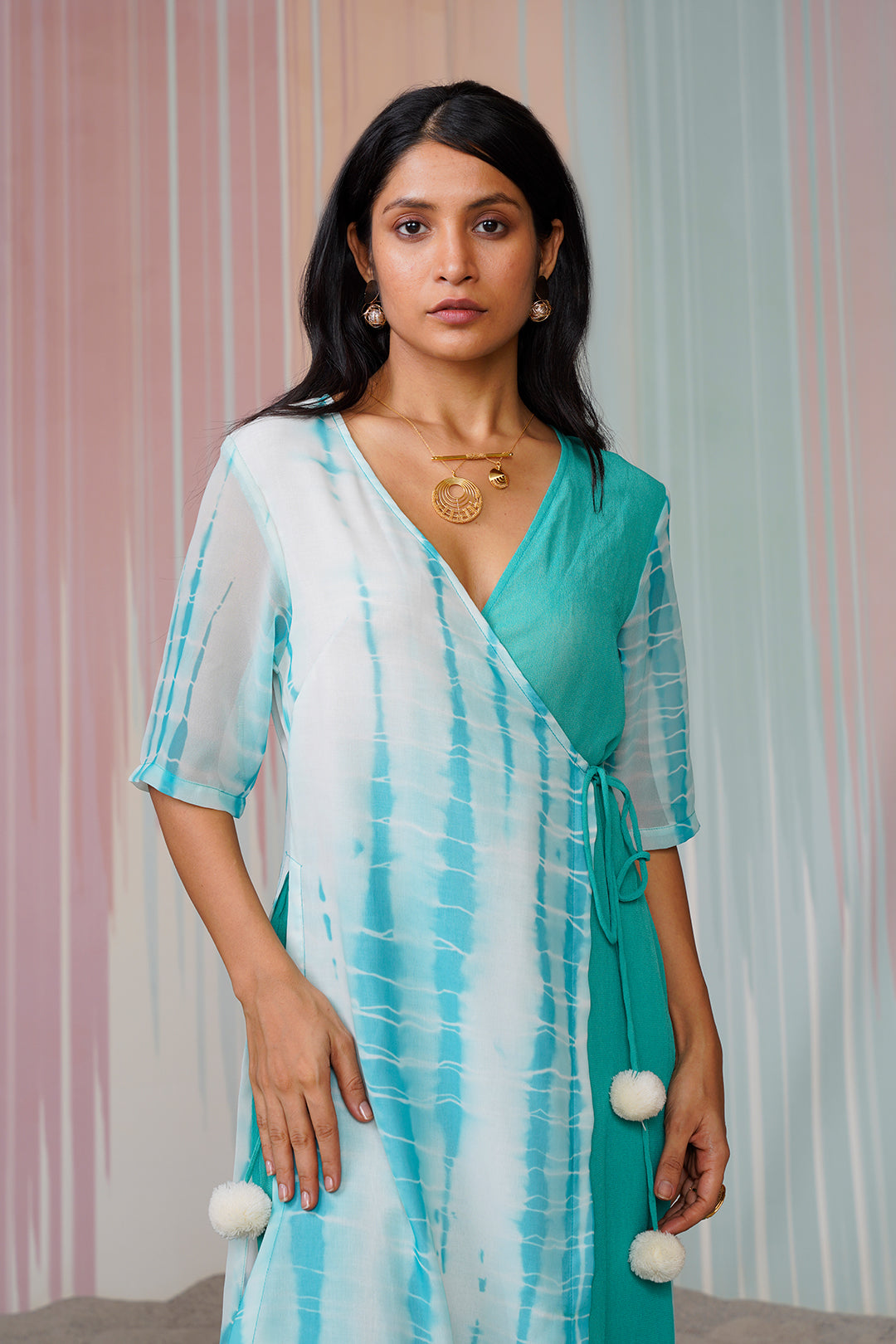 Suramya Tie-Dye Angrakha Green Georgette Kurta Set