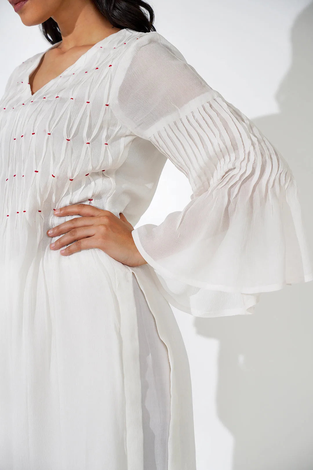 hand embroidery white kurta set 